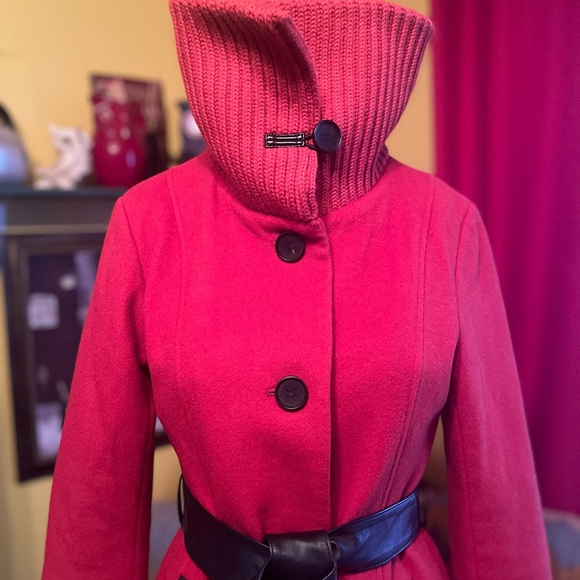 Mackage Red Trench Coat with Black Belt - Picture 9 of 16
